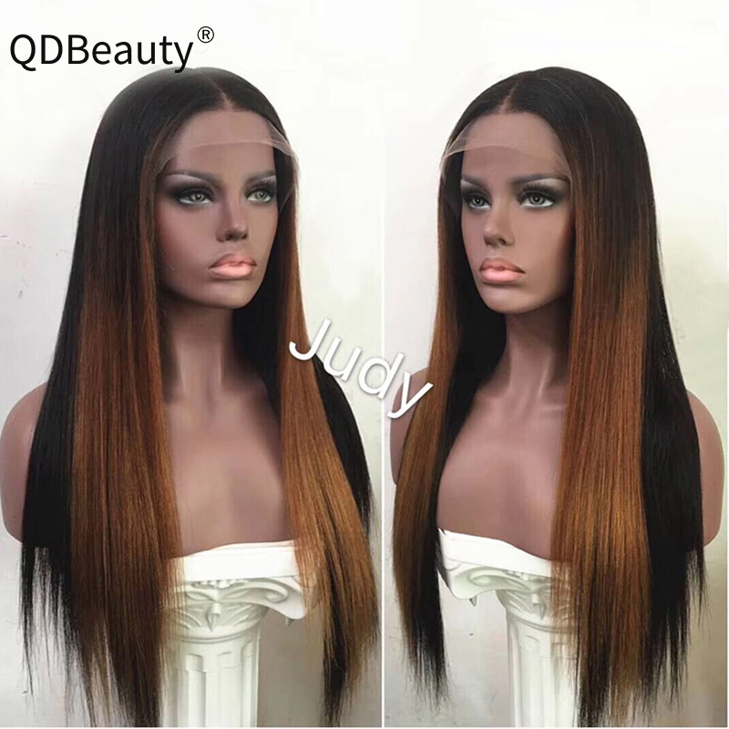 QDBeauty Hair Ombre Color 1b/27 Lace Front Human Hair Wigs with Baby Hair Pre-Plucked