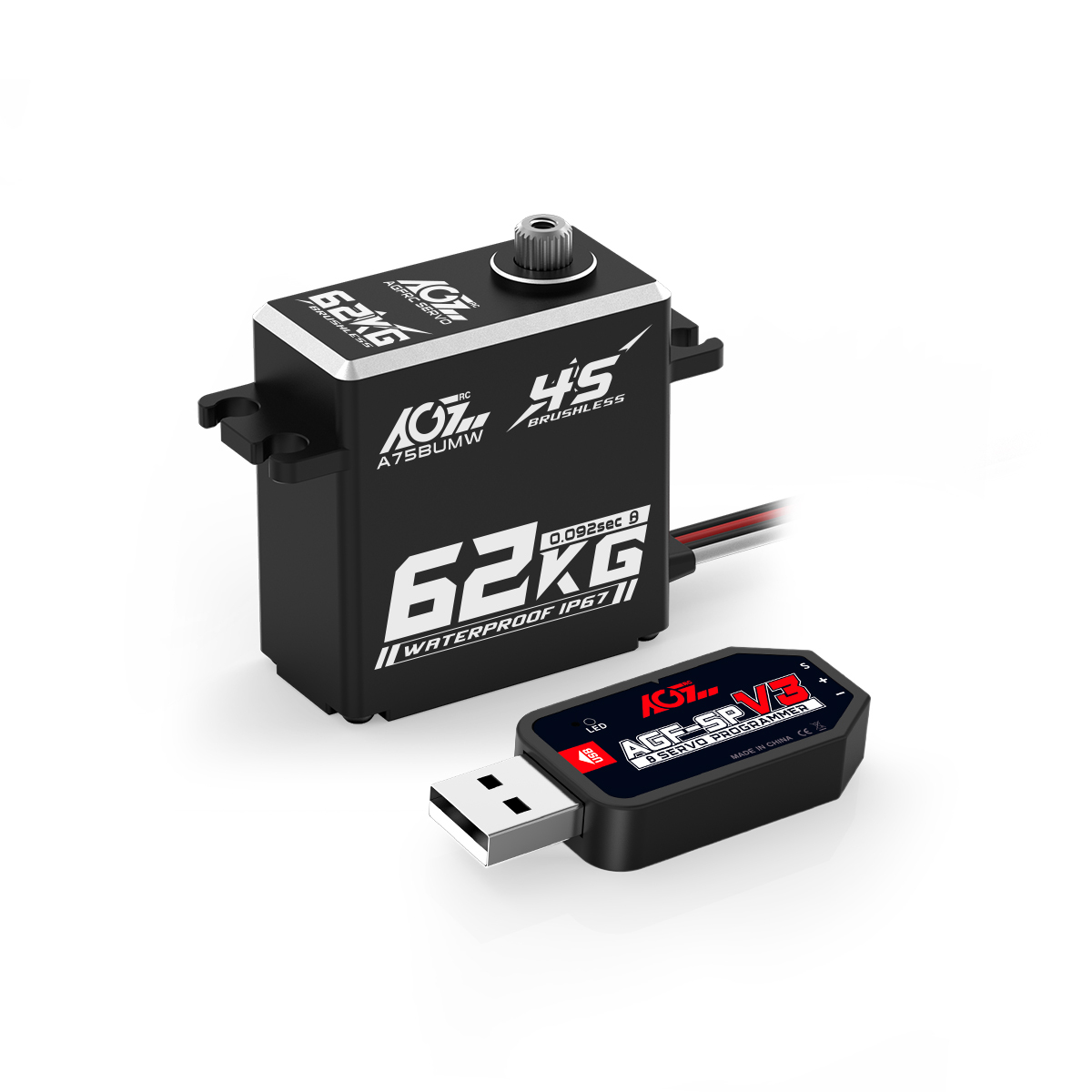 Combo Set -Direct Power 62KG 0.092Sec 1/8 Scale WP Brushless 4S RC Servo  with USB Programmer (A75BUMW +AGF-SPV3)