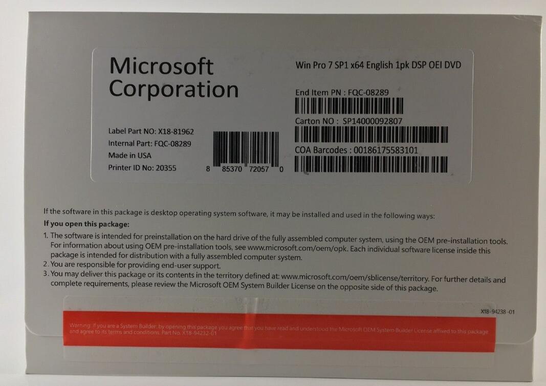 Windows 7 Professional Sp1 64bit Win 7 Sp1 64bit System Builder Dvd Pack