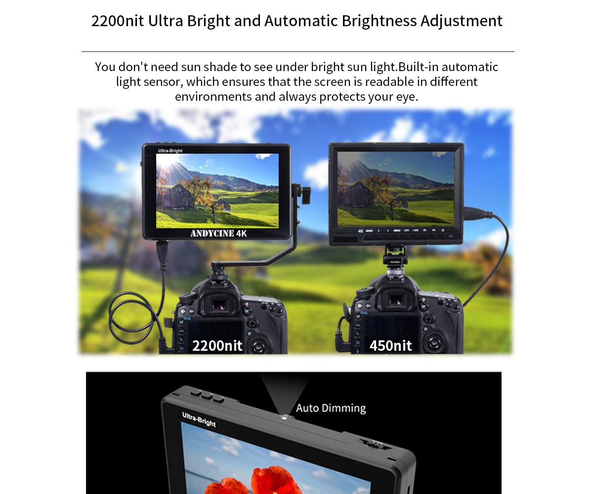 Andycine C7 7 INCH Ultra Bright 2200nit Touchscreen 3D LUT Camera DSLR  Field Monitor Waveform VectorScope