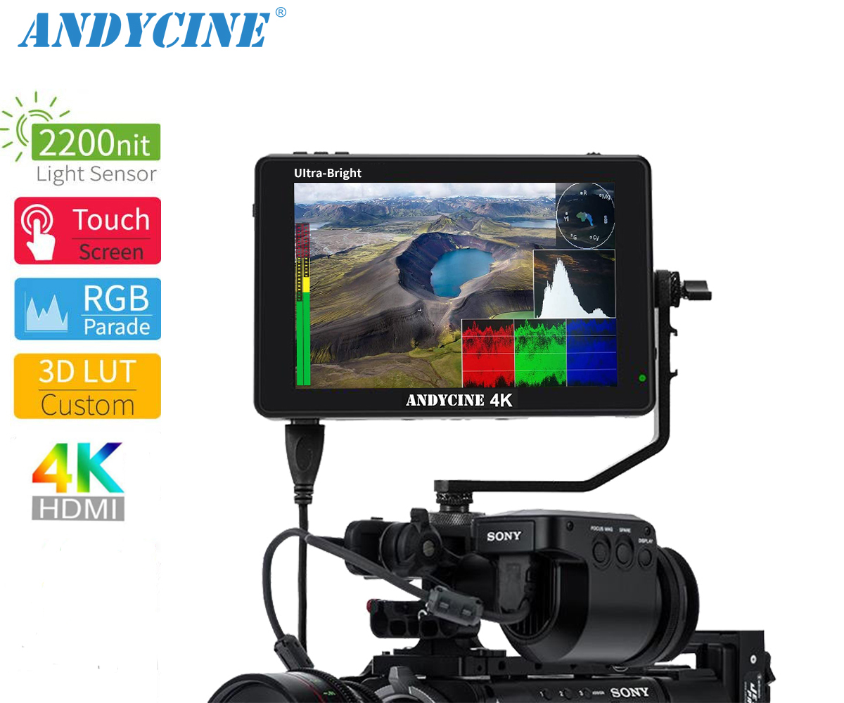 ANDYCINE C7 Field Camera Monitor 7” Ultra Bright 2200nits 1920x1200 Touch Screen 4K HDMI in/Out DSLR Camera Monitor with Wave Form/Vector scope/3D-Lut/for Sony,Canon,Fujifilm,Panasonic,BMPCC Cameras 