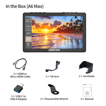 Andycine A6 Max 6 Inch Touch Screen Camera Field Monitor with F970 Power Kit