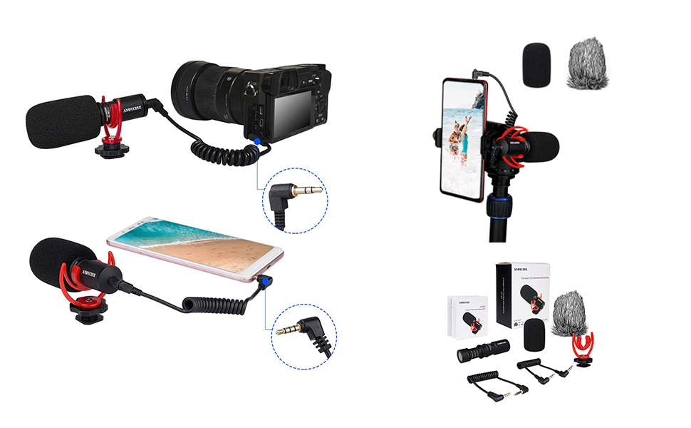 Camera Video Microphone Kit for , Vlog Windscreen 3.5mm for Phone  and Camera