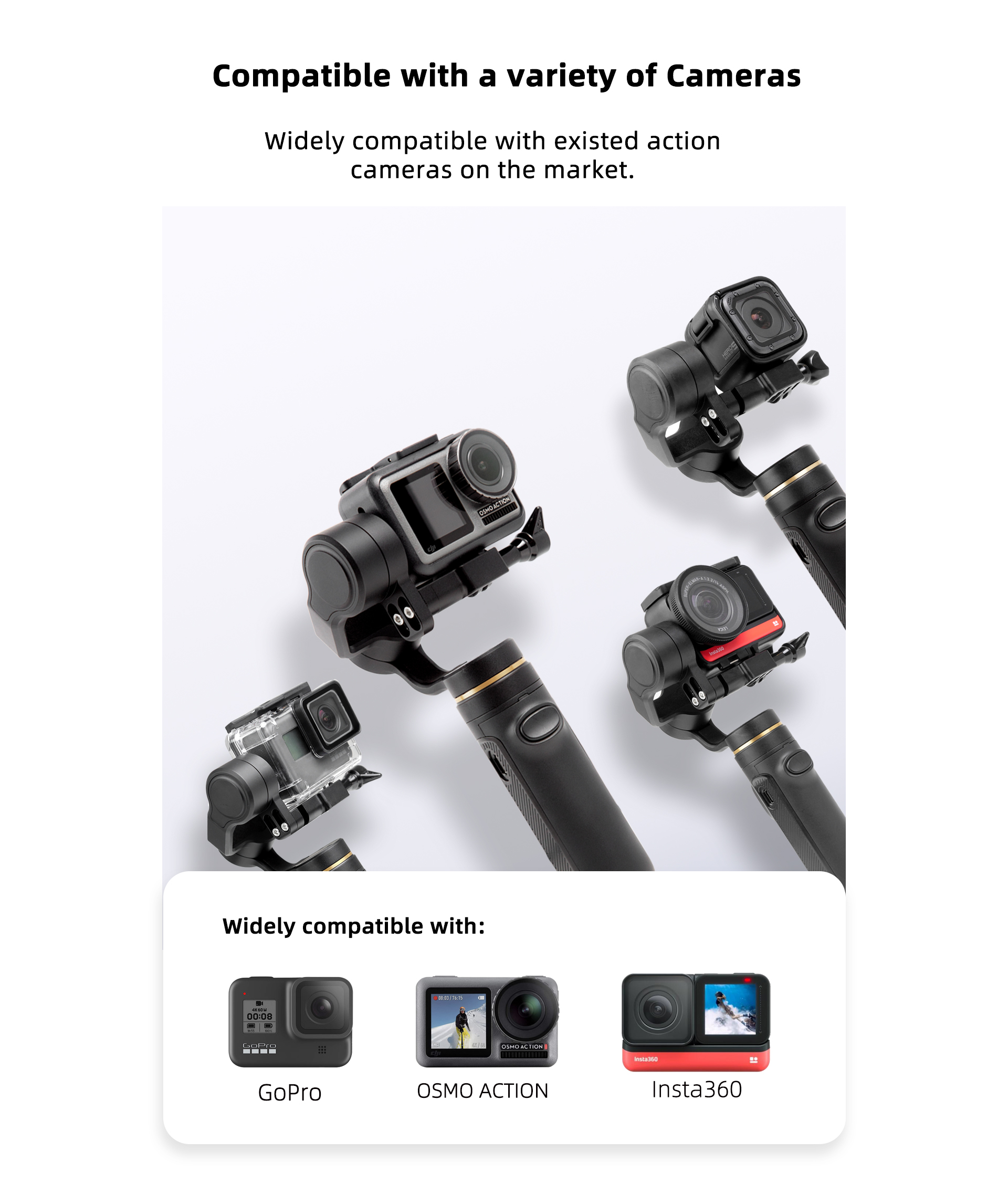 INKEE Falcon Plus Contrôle sans Fil du stabilisateur de cardan,  stabilisateur de caméra Portable à 3 Axes pour GoPro Hero 11,10, 9, 8, 7,  6, 5, OSMO Action, Insta360 One r,Media Mod : : High-Tech