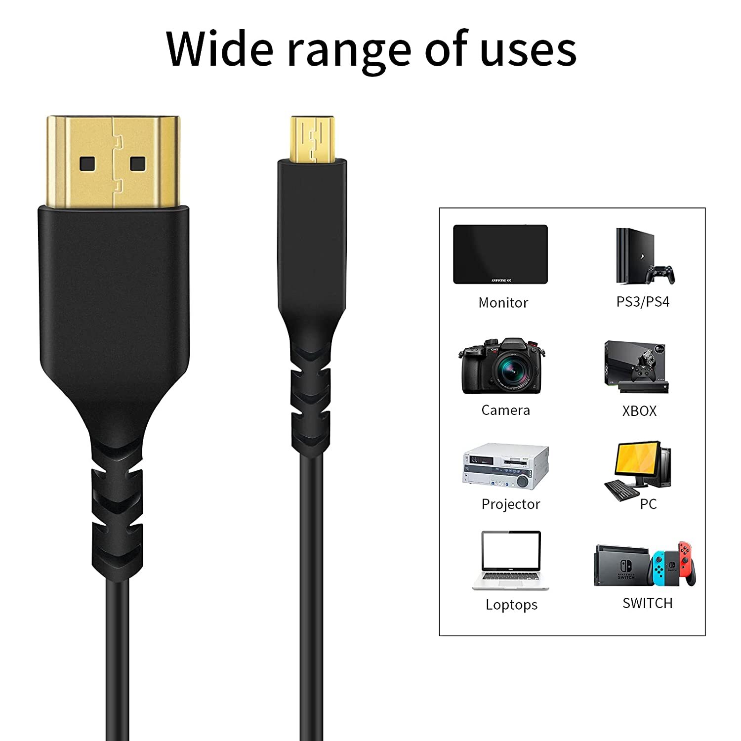 ANDYCINE Reflex Micro HDMI to HDMI Cable Flexible Slim HDMI Cord 2.5mm Cord Diameter Support High Speed 3D,4K,DCI 4k for Camera,Gimbal HDTV, Gimbals