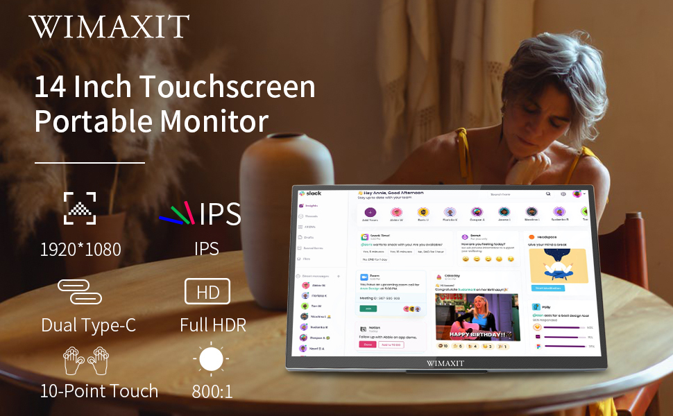 WIMAXIT M1400CT 14inch Portable Touch Monitor with 98% sRGB FHD IPS US –  Wimaxit Official Store