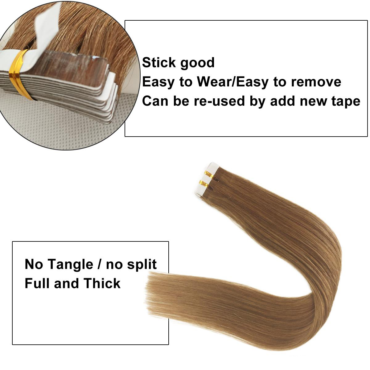 Weft Human Hair Extensions - Brazilian Remy Tape In Hair