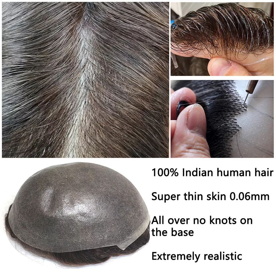 Men Hair Toupee Thick Hair Capillary Prosthesis Pu Men's Wigs Breathable Male Wig 6Inch Tupee 100% Human Hair System For Man Men-Hair-Toupee-Thick-Hair