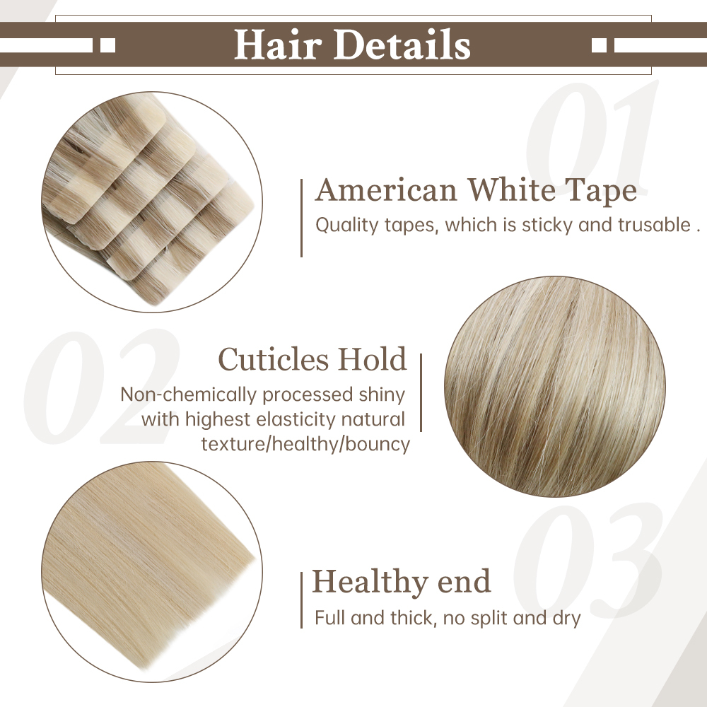 Bleach Blonde Tape in Human Hair American White Tape Seamless Blonde Tape In Hair Extensions Human Hair