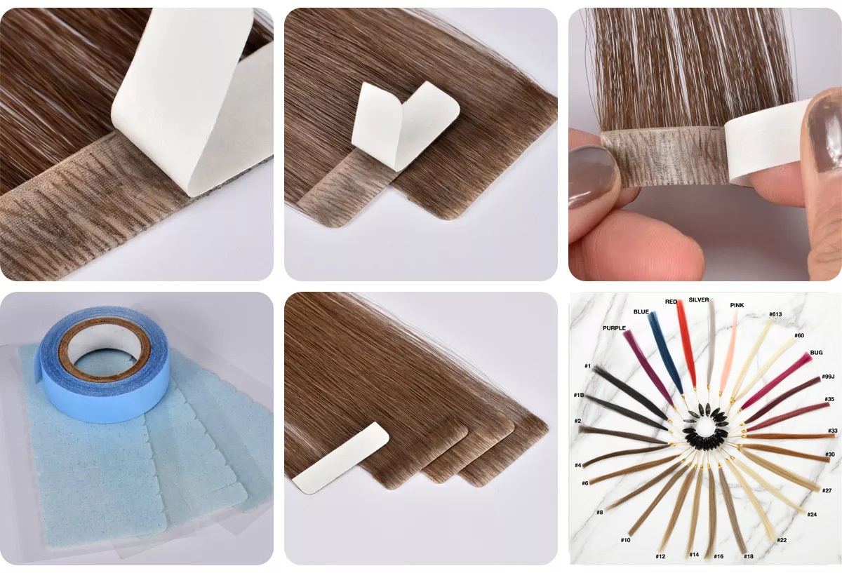 tape in hair extensions detail