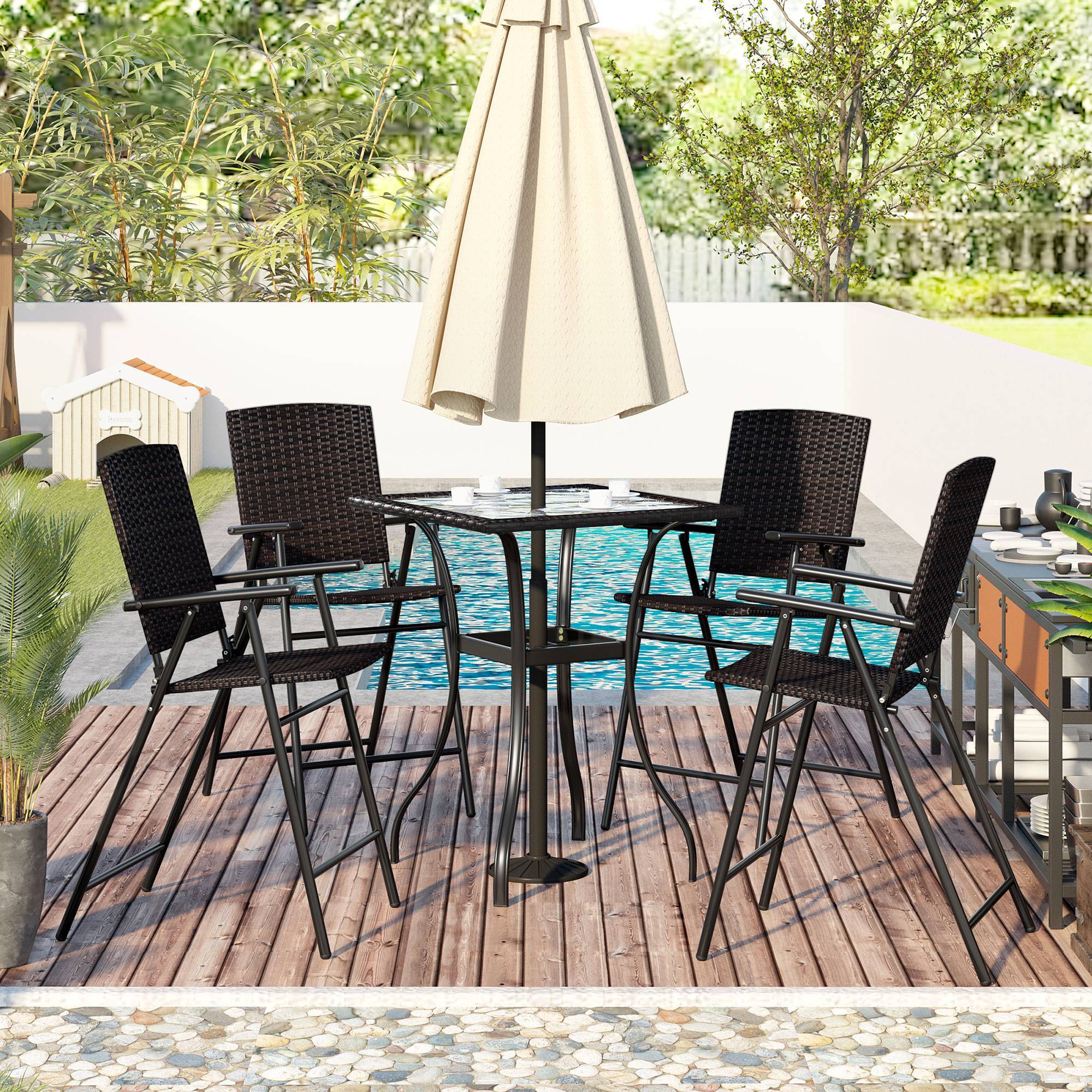 Outdoor Patio PE Wicker 5-Piece Counter Height Dining Table Set Outdoor Patio PE Wicker 5-Piece Counter Height Dining Table Set Furniture,Dining Sets,Home & Garden