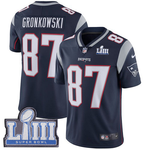 Nike New England Patriots 87 Rob Gronkowski Navy Blue Team Color Super Bowl Liii Bound Men S