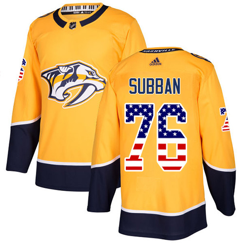 Nashville Predators 76 P K Subban Yellow Home Authentic Usa Flag Stitched Nhl Jersey