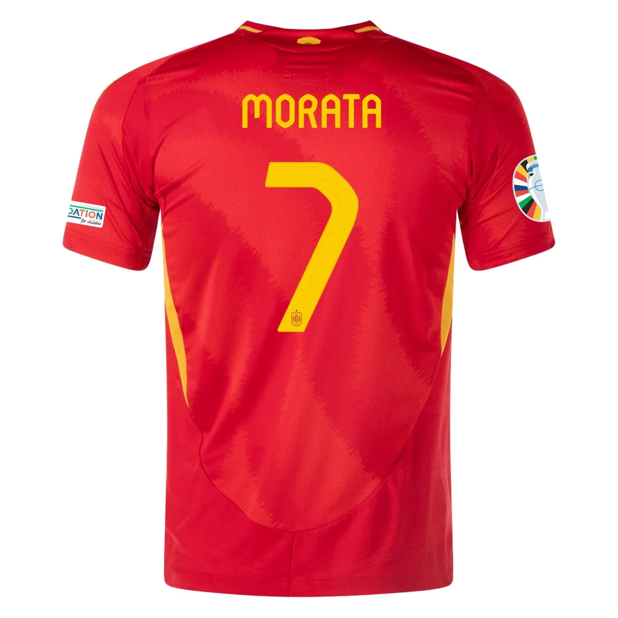 Mens Spain Authentic Alvaro Morata Home Jersey Nations League Champion Euro 2024