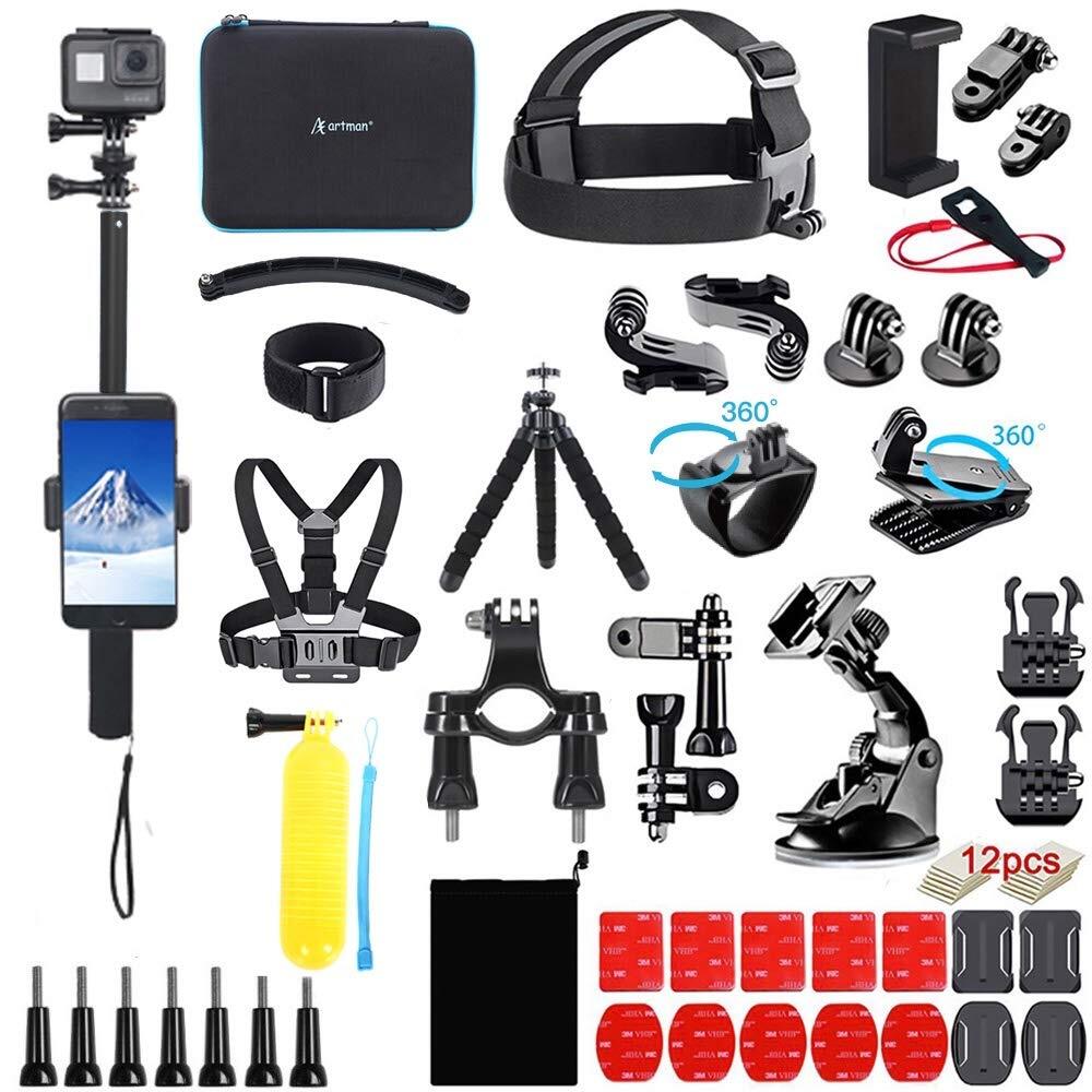 Upgraded Camera Accessories Kit 61-in-1Compatible with GoPro 10/9/8 Black, Max, Hero 7 6 5 3 2 1 Black Silver SJ4000/ SJ5000/ SJ6000 DJI OSMO Action-Black