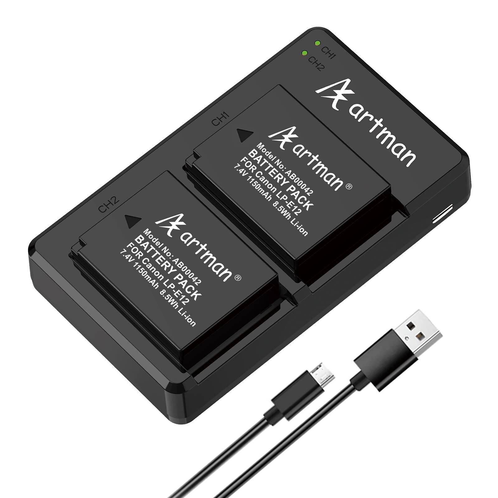 Aanwezigheid Array jurk Artman LP-E12 Battery and Dual Micro USB Charger Kit for Canon EOS M50, EOS  M50 Mark II, EOS M, EOS M2, M II, EOS M10, EOS M100, EOS M200, SX70 HS,  Rebel
