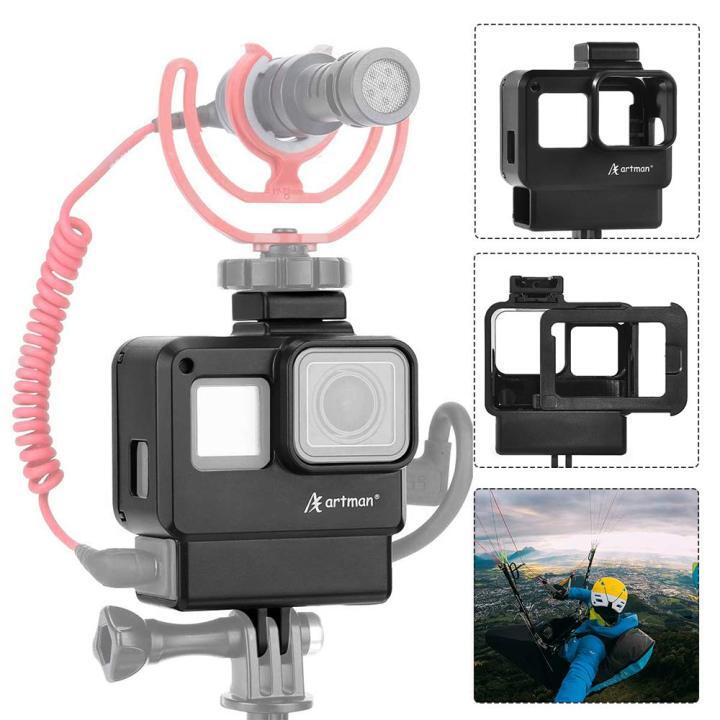 Artman Vlogging Housing Case Cage Mount with Microphone Cold Shoe Adapter Compatible with GoPro Hero