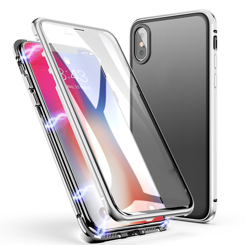 Iphone X Xs Case Zhike Magnetic Absorption Front And Back Tempered Glass Case Golden