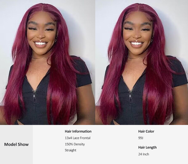 VIYA 99J Straight 13*4 Frontal Transparent Lace Wig Perfect Color Wigs In Stock And For women  Autumn color 99J Straight Frontal Transparent Lace Wig Hair Extensions Human Hair For women 99j wigs,viyahair,human hair wigs,color wig