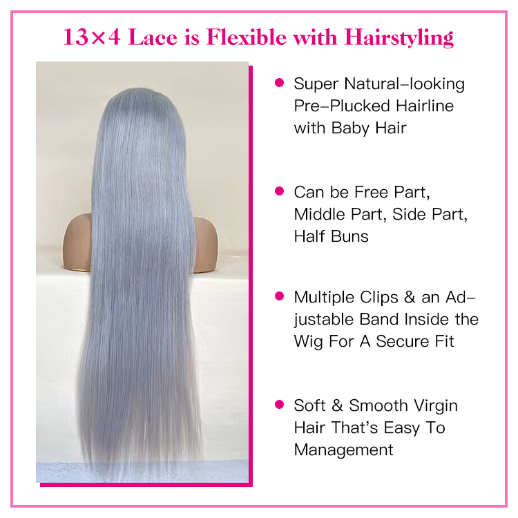 VIYA Grey Color Straight 13x4 lace wig with baby hair wig pre plucked hair wig for women  VIYA Grey Color Straight wigs Human Hair 13x4 Lace Front Wigs With Baby Hair blonde wig human hair,straight wig,grey color wig,viyahair