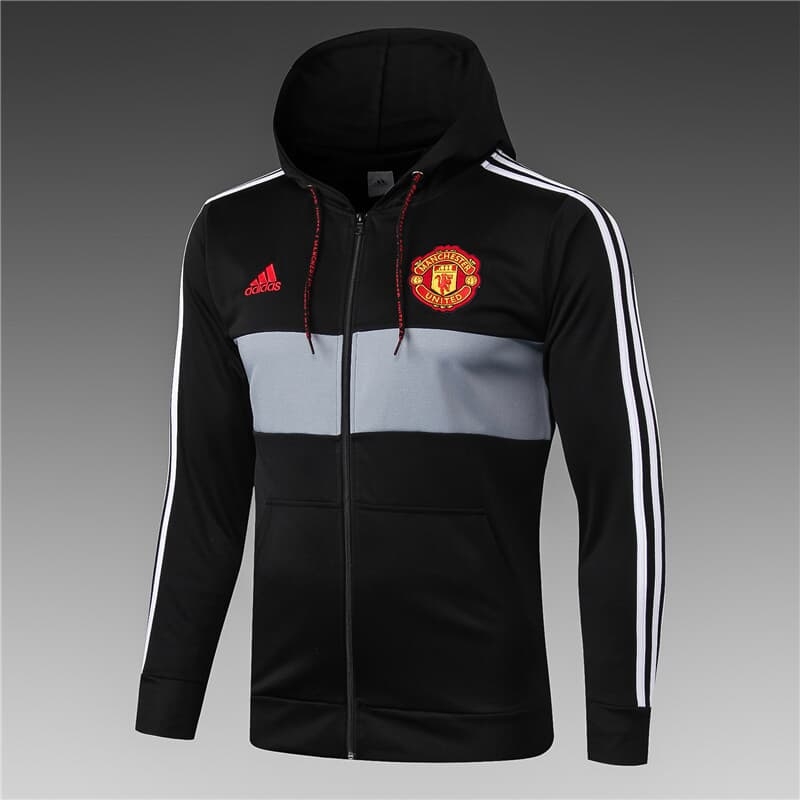 2019 2020 Manchester United Black Gray Hooded Tracksuit Jacket