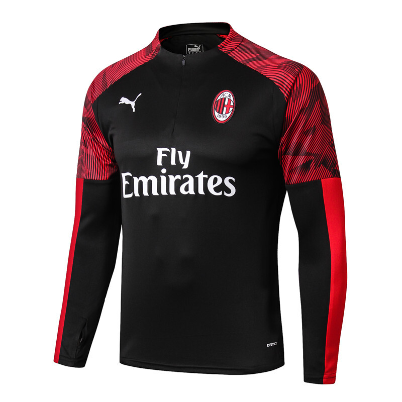 2019 2020 Ac Milan Black Red Adults Half Zip Training Tracksuit