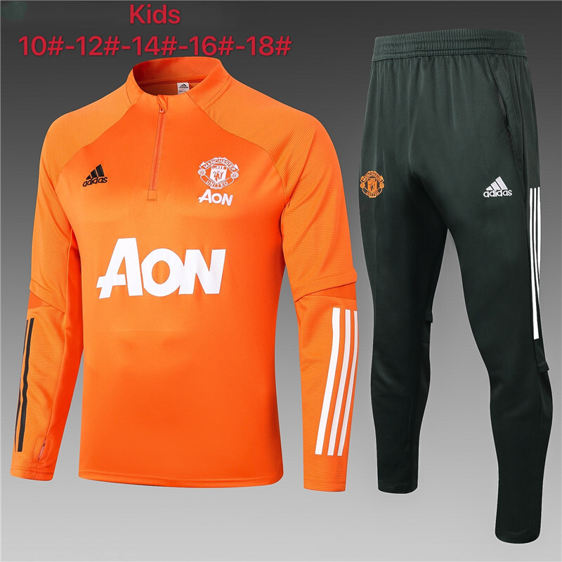 Kids Manchester United 2020 21 Orange Tracksuit