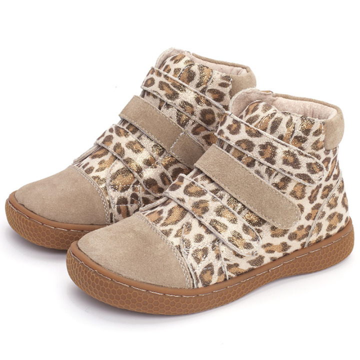 Kids Leopard High Top Boots Toddler Girls Boys Leather Barefoot Shoes