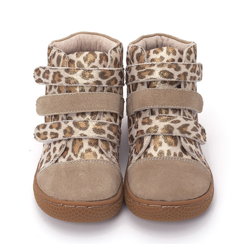 Kids Leopard High Top Boots Toddler Girls Boys Leather Barefoot Shoes