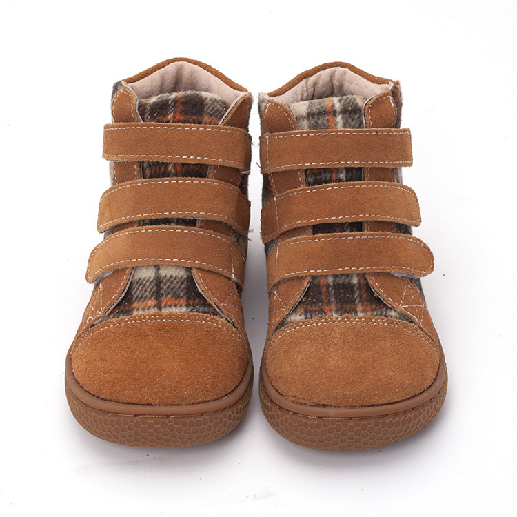 Kids Plaid Ankle Boots Spring Autumn Genuine Leather Barefoot Shoes