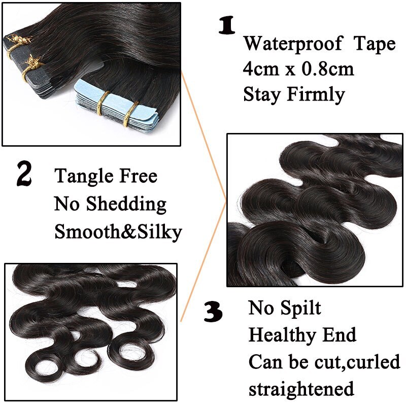 body wave tape hair