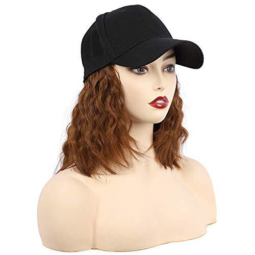 Synthetic Long Wave Baseball Cap with Hair Brown Black Wavy Women Wig 