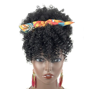Afro puff with spring curl bangs