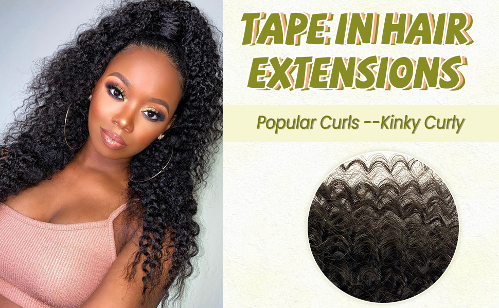 extensiones de cabello humano natural clipless kinly curly tape in hair extensions for black women 