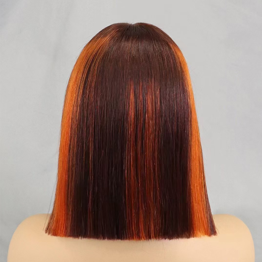 Glueless Double Drawn 12A 350% Density Bone Straight Bob Human Hair Wig Highlight Ombre Hair 2x6 HD Lace Closure Frontal Wigs  
