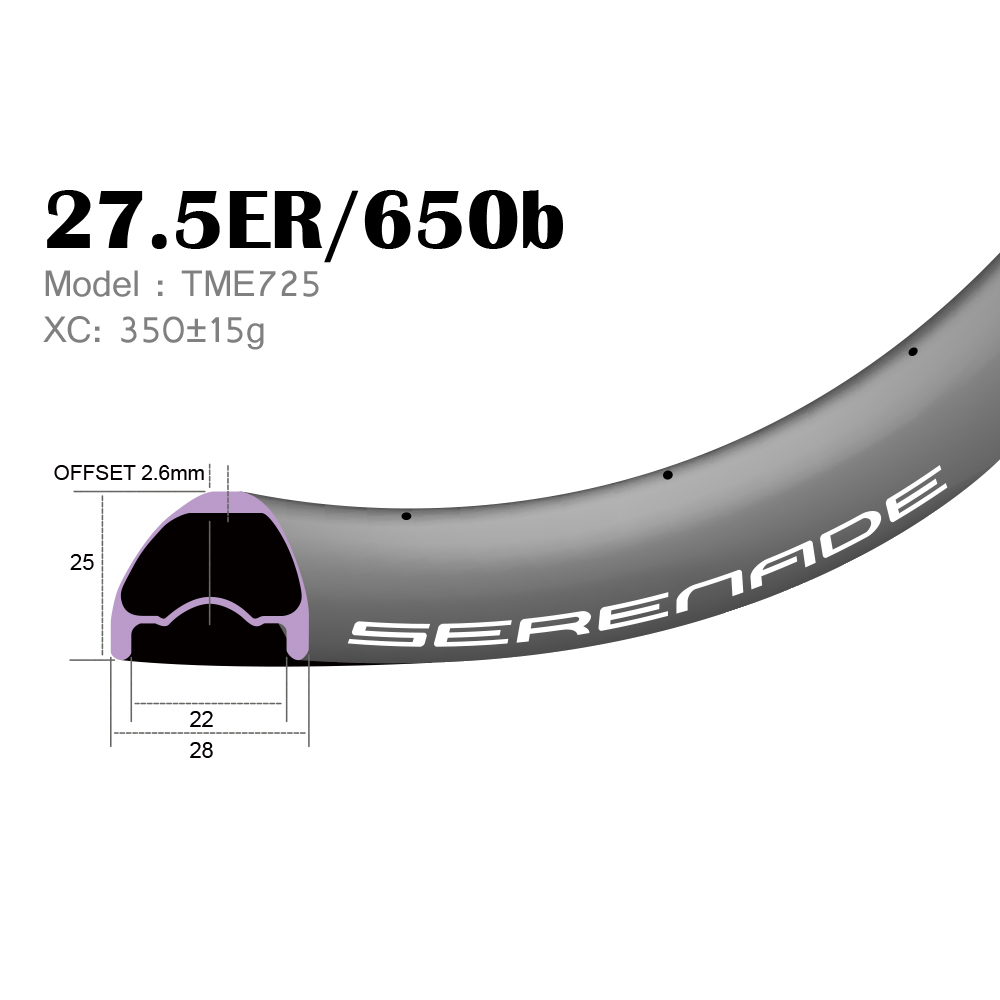[TME725] 27.5er xc / trail version 28mm Width Carbon Fiber 650B Mountain Bike Clincher Rim [Tubeless Compatible] 27.5er xc/trail 28mm Wide Carbon Fiber 650B Mountain Bike Clincher Rim
