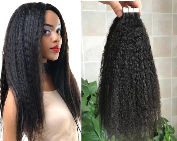 100% Virgin Brazilian Silky Kinky Straight Hair,Wholesale Natural Yaki Hair,Remy Brazilian Virgin Human Hair Tape in hair extensions  