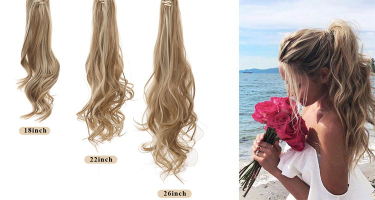 MARION HAIR 100% Virgin Remy Human Hair Extension  Human Hair Straight Blonde Ponytail Long Clip Ponytail  