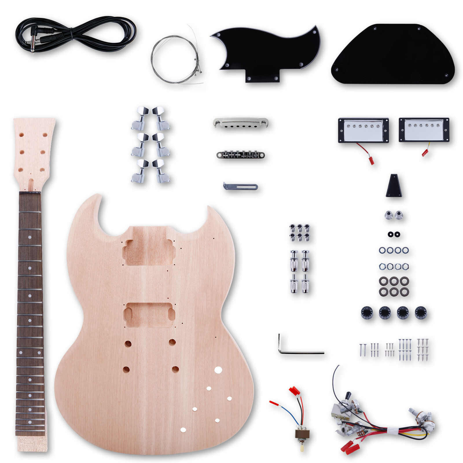 Berygtet Hej hej ildsted Leo Jaymz DIY Electric Guitar Kits with Mahogany Body and Neck - Rosewood  Fingerboard and All Components Included (SG)