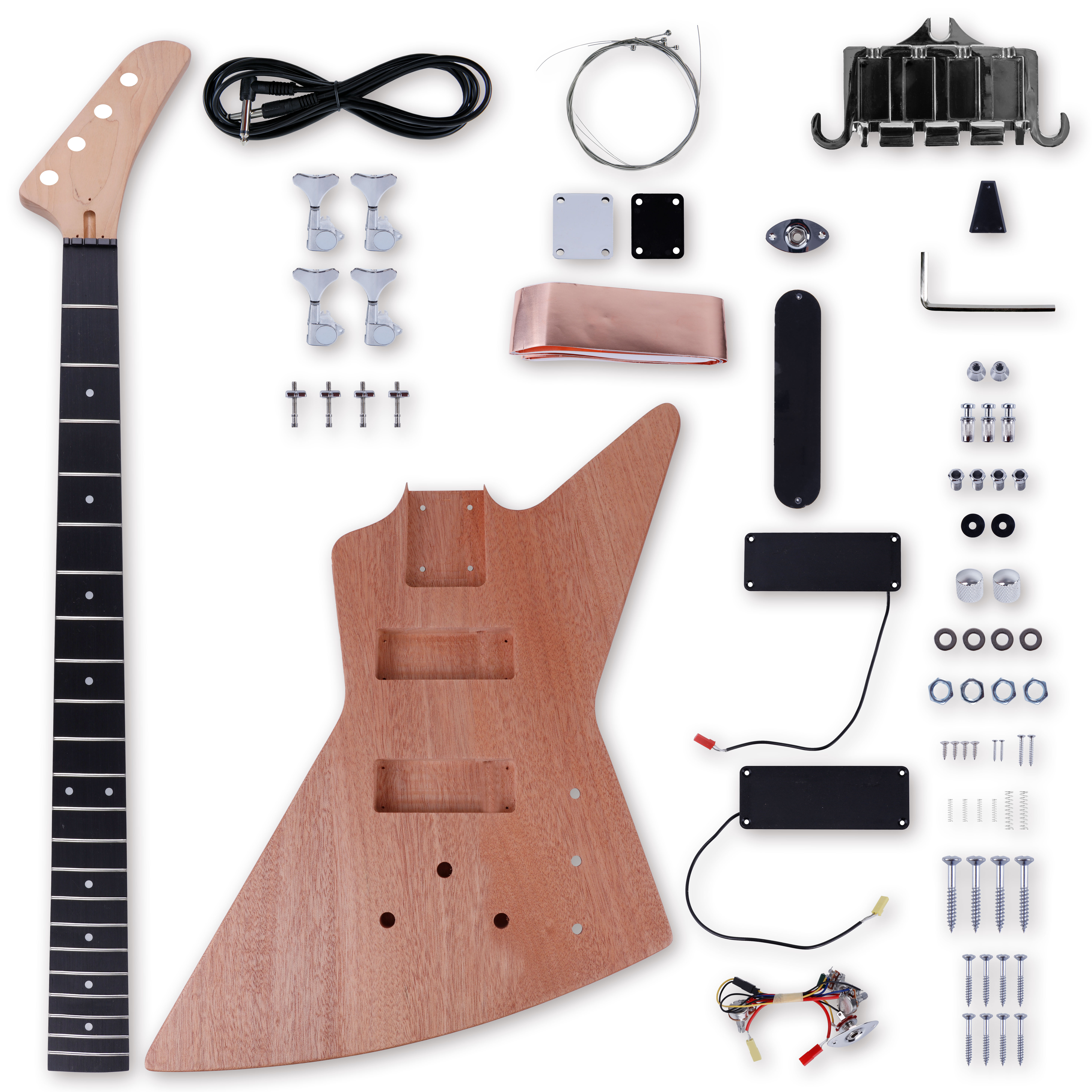 Leo Jaymz DIY Electric Bass Guitar Kits - Mahogany Body, Roasted Maple Neck  and Ebony Fingerboard - Fully Components Included (AX Bass)
