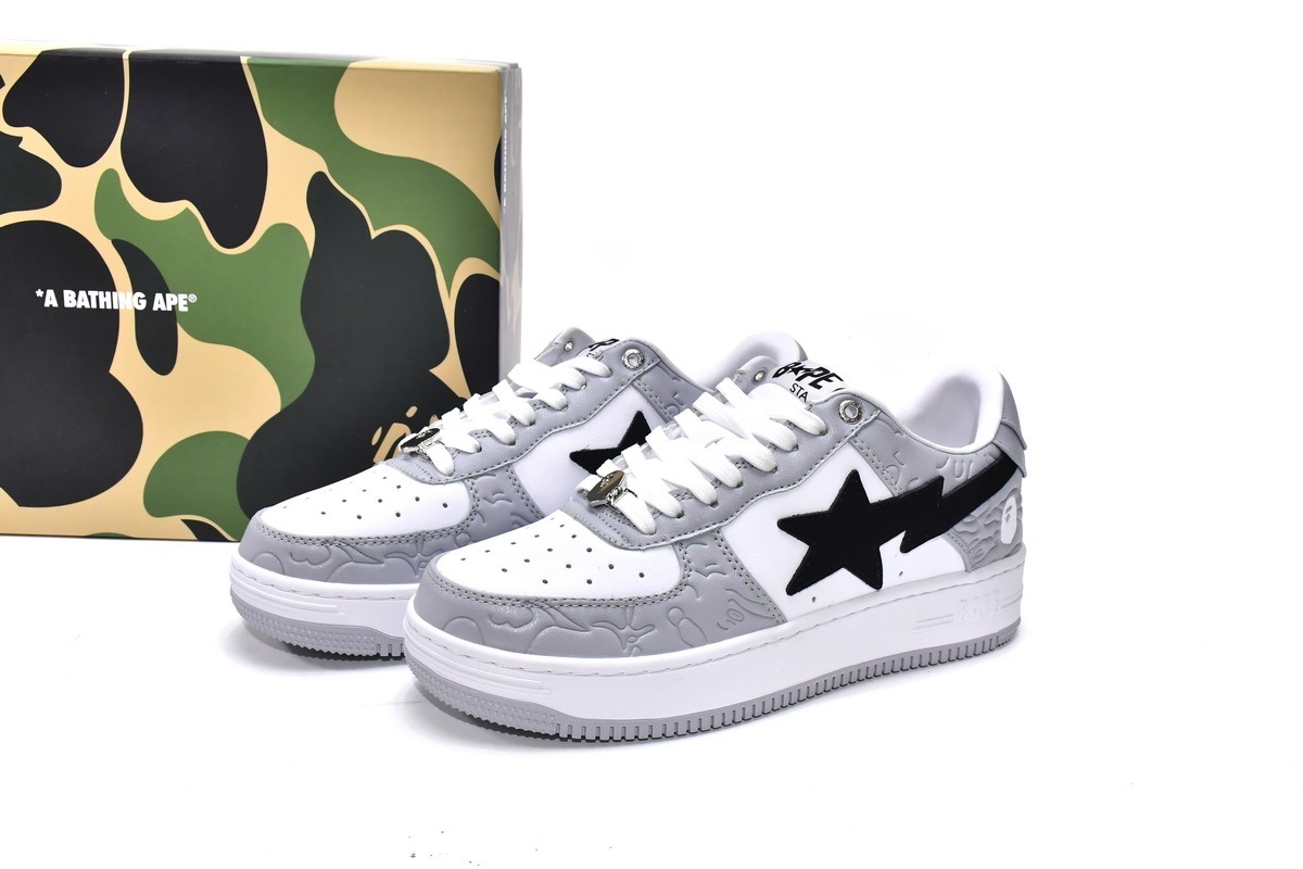 a bathing ape bapesta low white grey