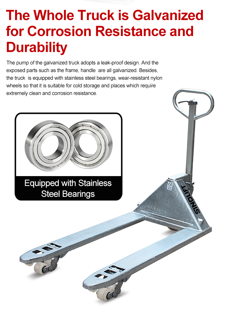 SINOLIFT Load 2500kg Maximum outer width 520mm NPG Hand Galvanized Pallet Truck