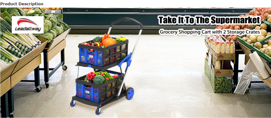 LEADALLWAY Double Basket Foldable Shopping Cart