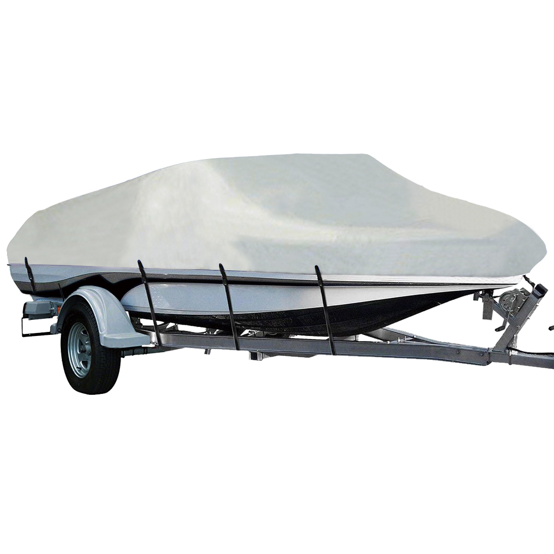 LEADALLWAY Heavy Duty 210D Polyester Cover Marine Grade Trailerable Boat Cover Gray Fits V-Hull Tri-Hull Runabouts and Bass Boats 