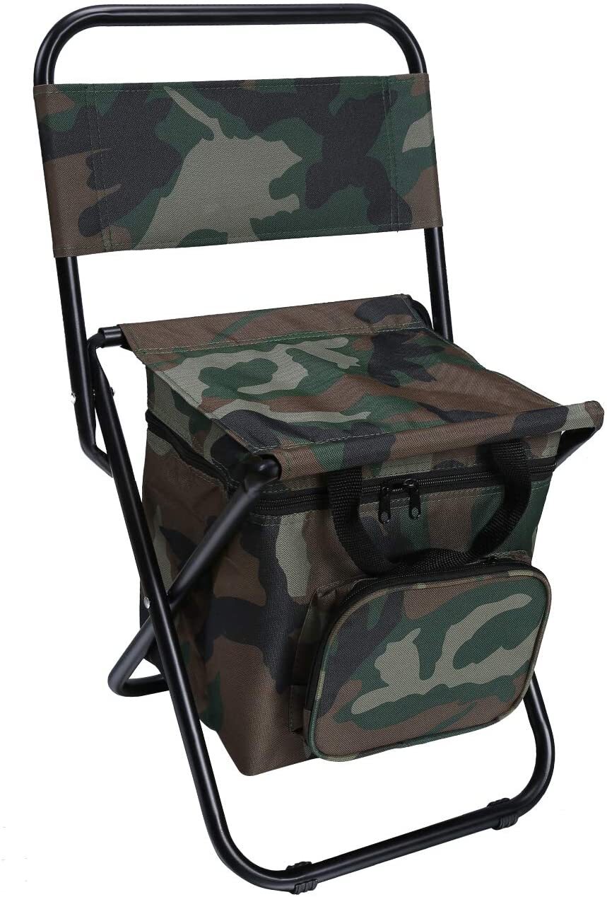 LEADALLWAY Foldable Camping Chair with Cooler Bag Compact Fishing