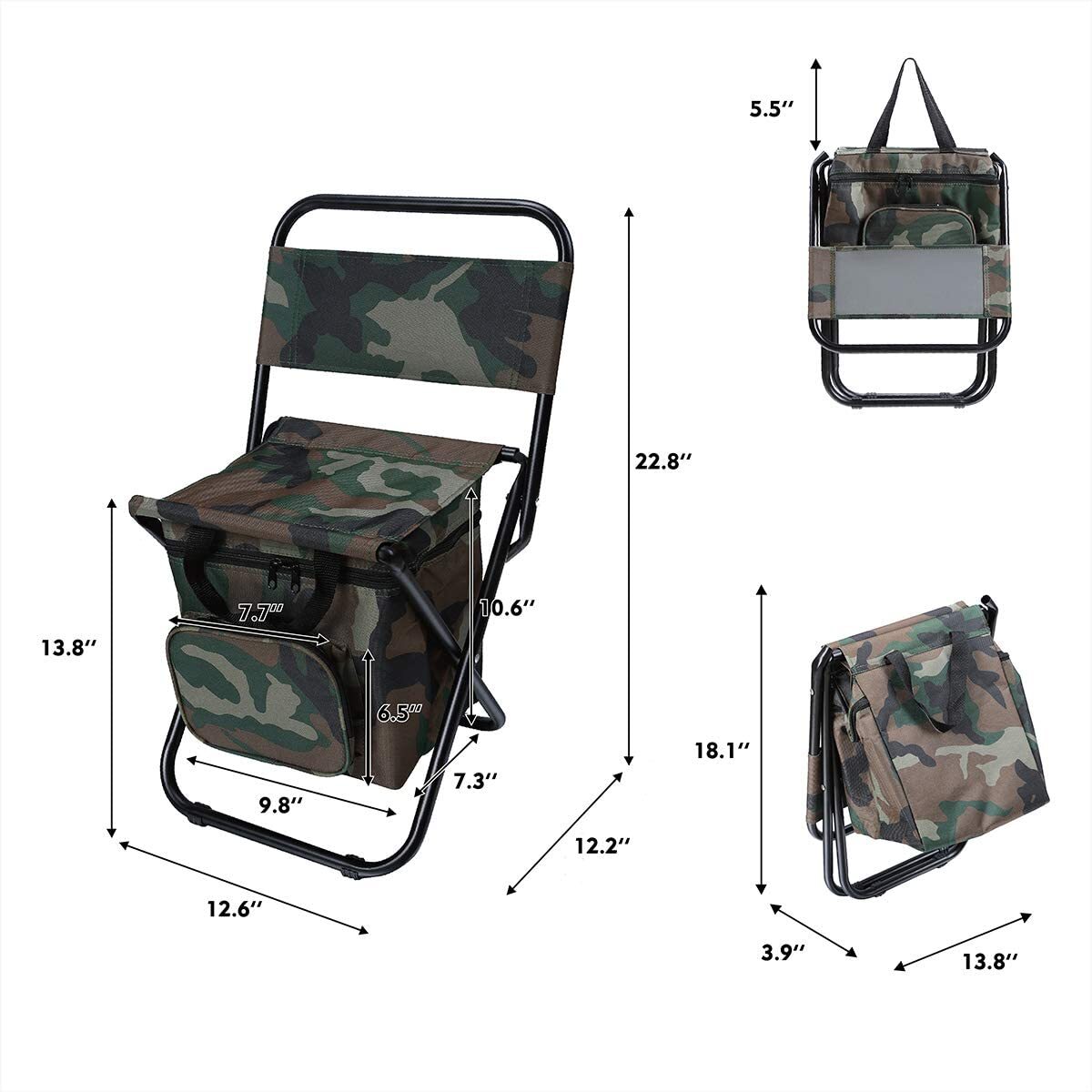 LEADALLWAY Foldable Camping Chair with Cooler Bag Compact Fishing Stool 