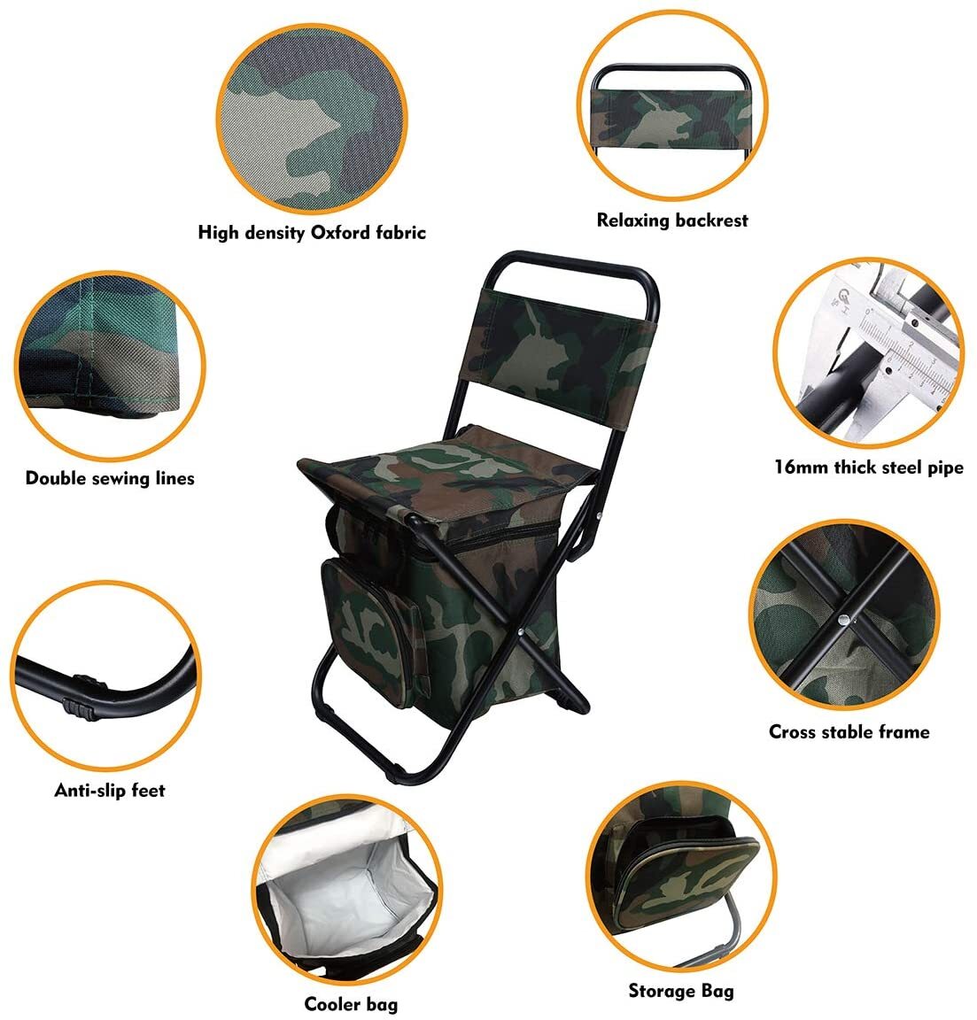 LEADALLWAY Foldable Camping Chair with Cooler Bag Compact Fishing Sto –  cyclingsell