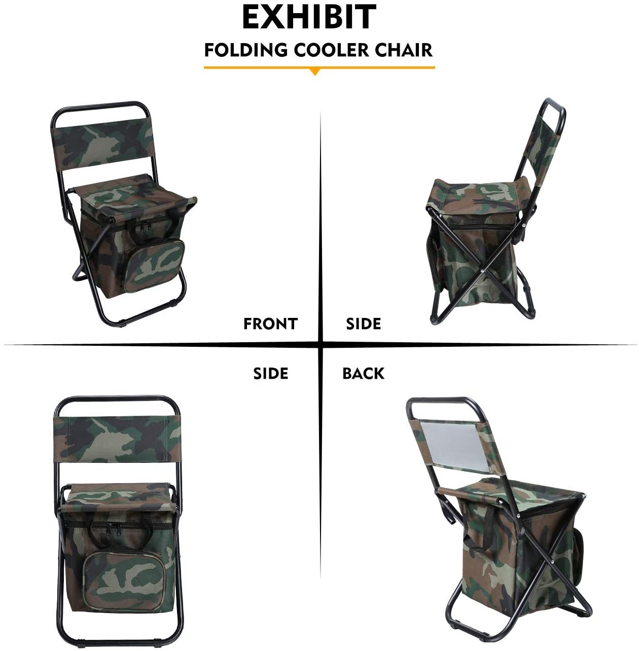 LEADALLWAY Foldable Camping Chair with Cooler Bag Compact Fishing Stool