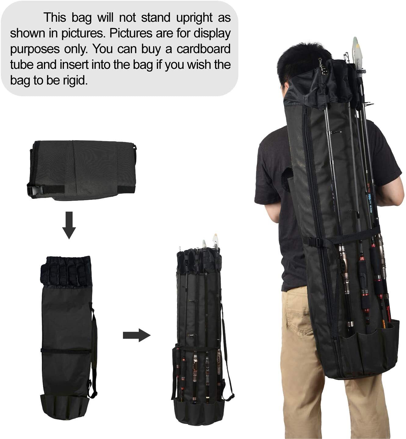 LEADALLWAY Portable Fishing Rod Bag, Durable Folding Oxford Fabric
