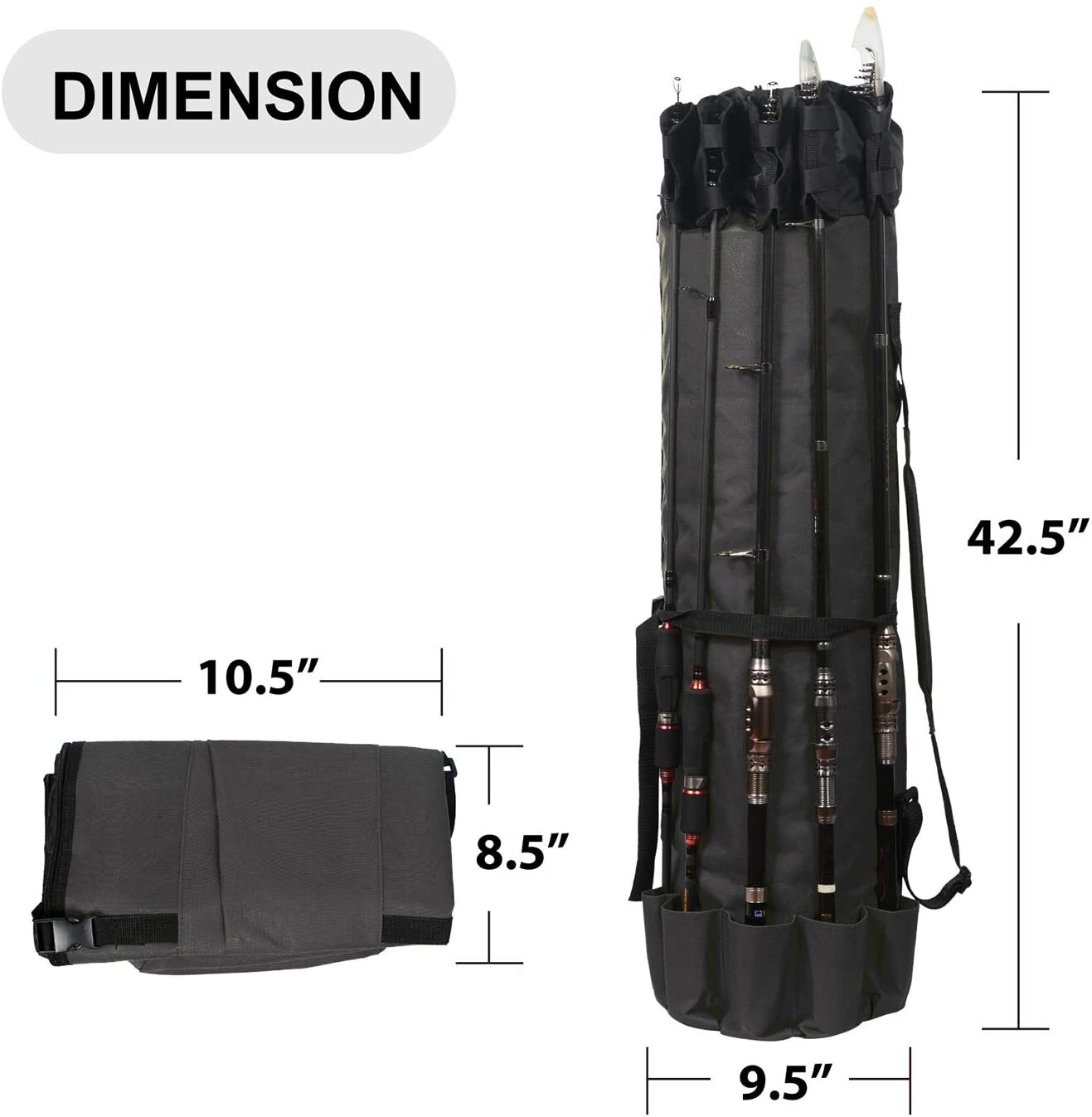 LEADALLWAY Portable Fishing Rod Bag, Durable Folding Oxford Fabric Fishing  Tackle Carry Case Bag Multifunction Large Capacity Waterproof Fishing Rod  Case Holds 5 Poles